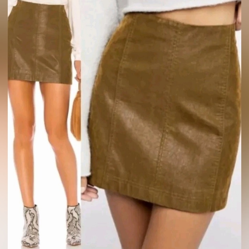 Free People Brown Faux Leather Mini Skirt Misses Size 2